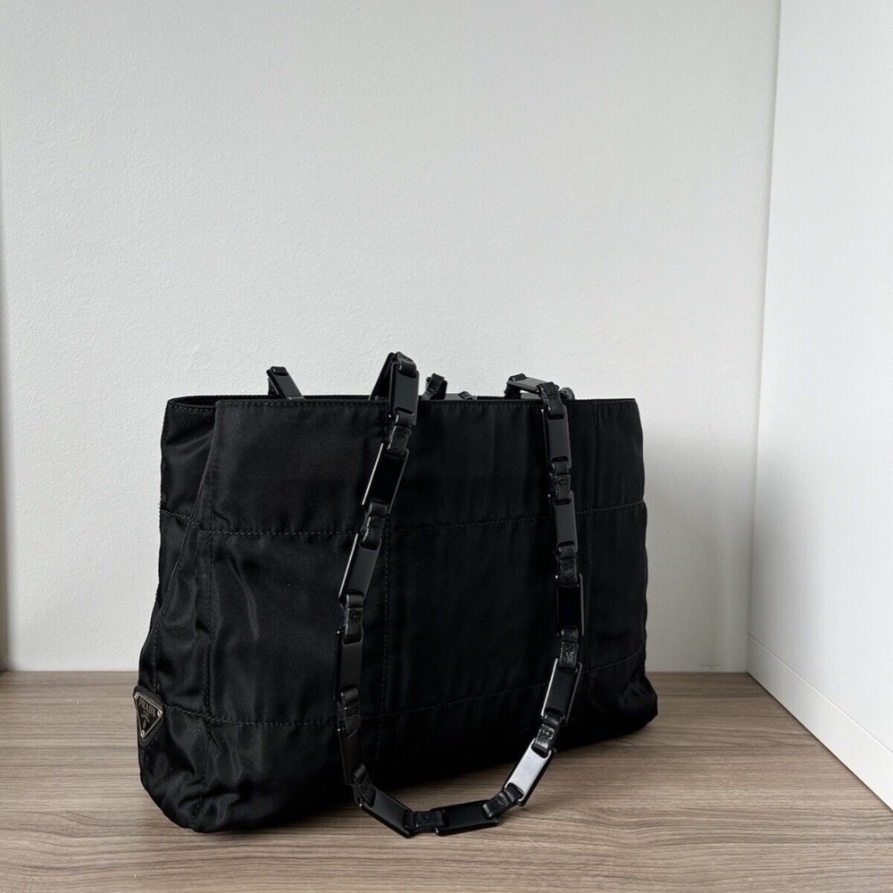Prada Nylon Bag Tote Shoulder Black Chain 100% Authentic ❤️